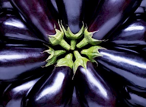 Photograph of whole aubergines photographed for Marks and Spencer's Bag for life
