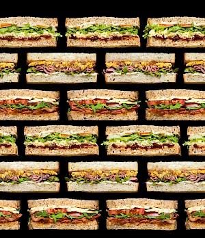 Photograph of rows of sandwiches