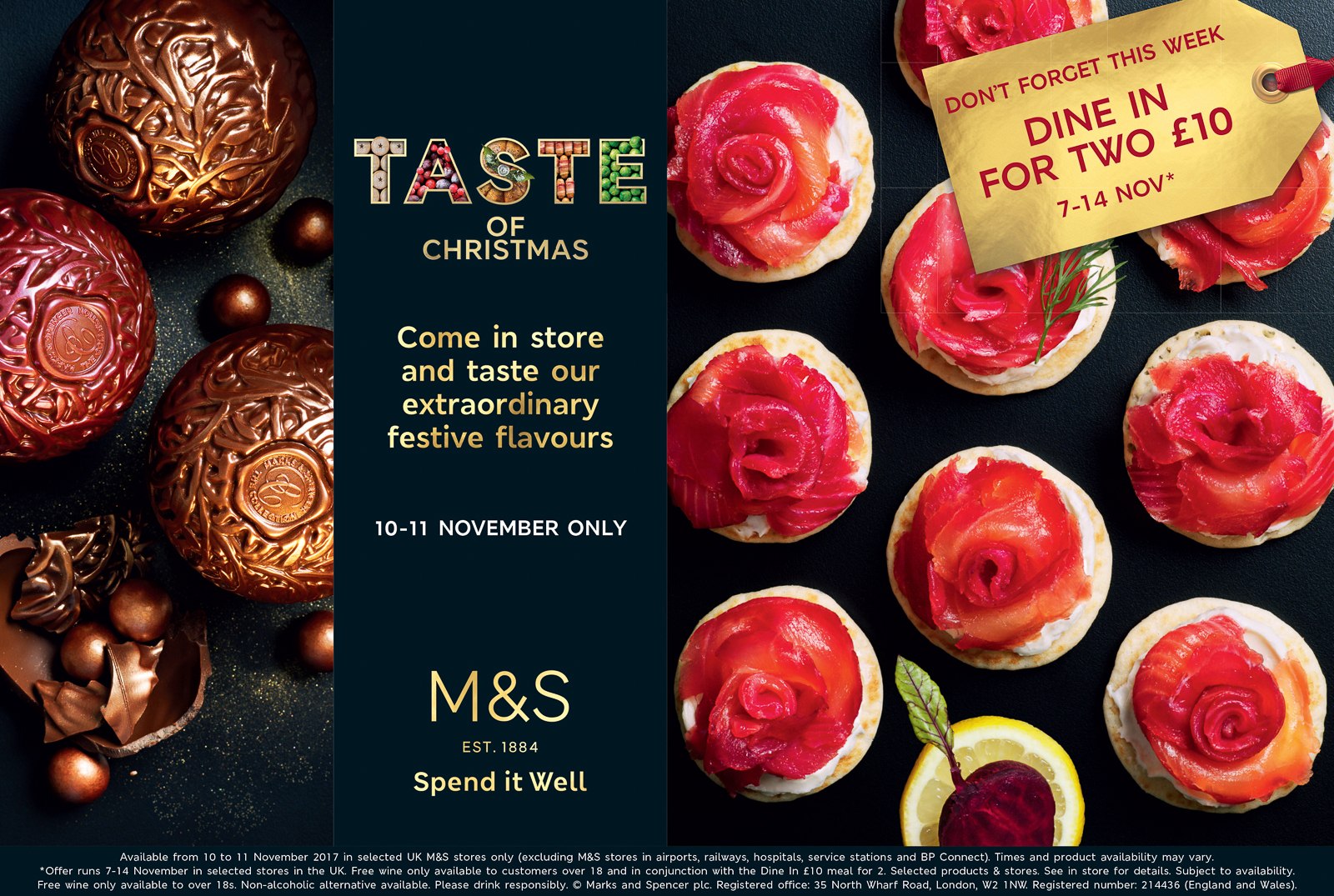 Photographs of chocolate balls and salmon blinis