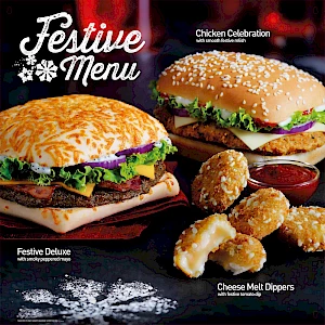 Festive Menu for McDonalds - Photograph of Festive Burger with Cheese Melt Dippers