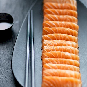 Photograph of Waitrose Salmon Sashimi with chopsticks