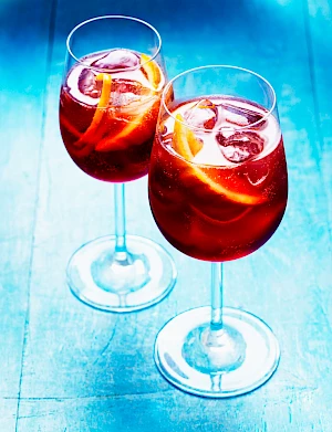 Photograph of a hibiscus cocktail spritz photographed for Marks and Spencer