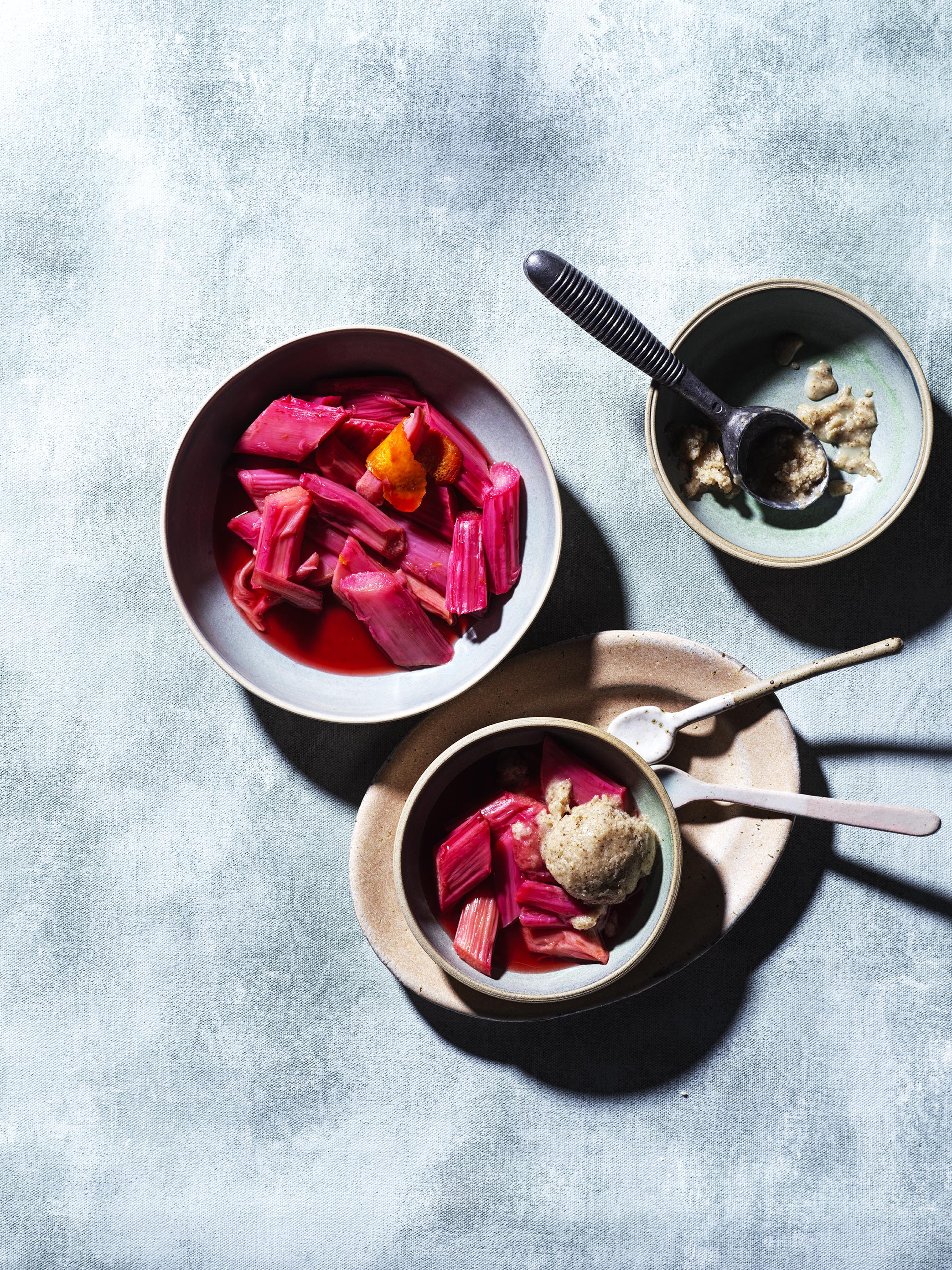 Baked Rhubarb With Almond Granita