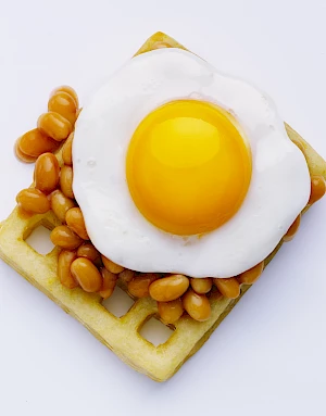 Fried Egg and Baked Beans on Birds Eye Potato Waffle