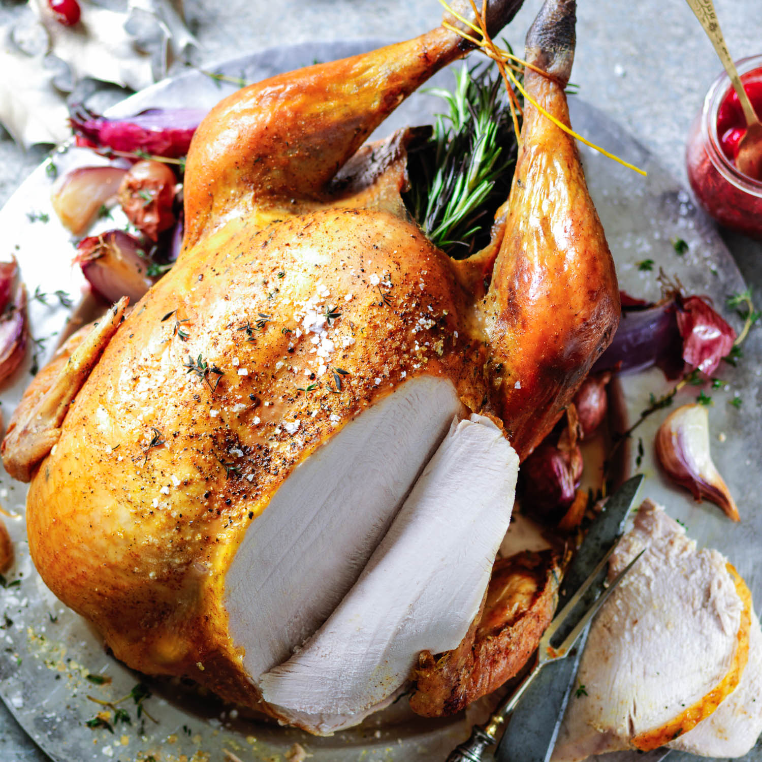 Turkey with slice cut overhead