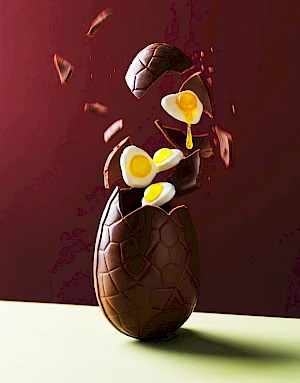 Easter egg with flying Haribo Fried Eggs