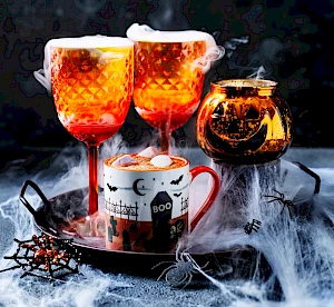Halloween mug glasses and candle